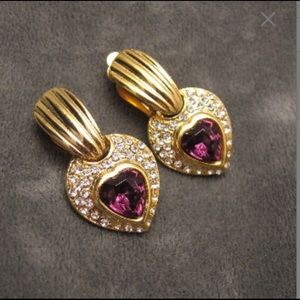 Vintage Purple Rhinestone Heart Earrings